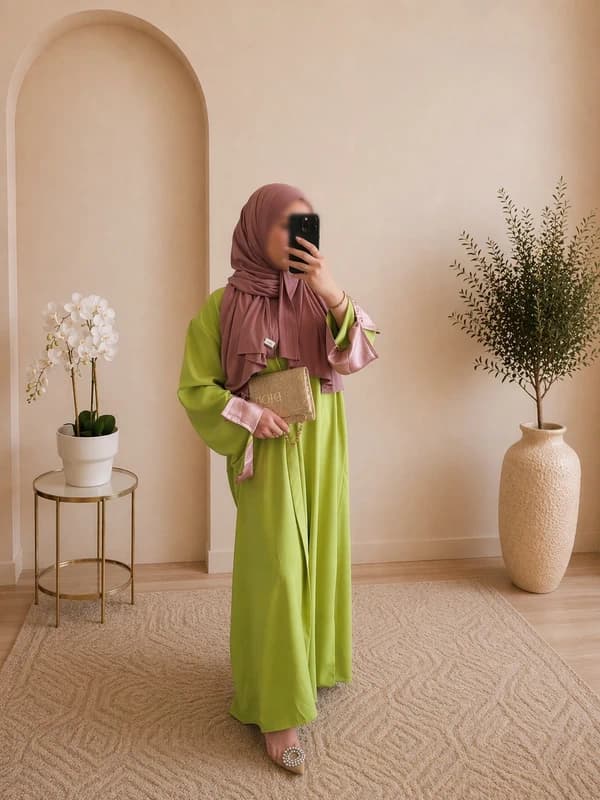 Abaya bicolore vert / rose