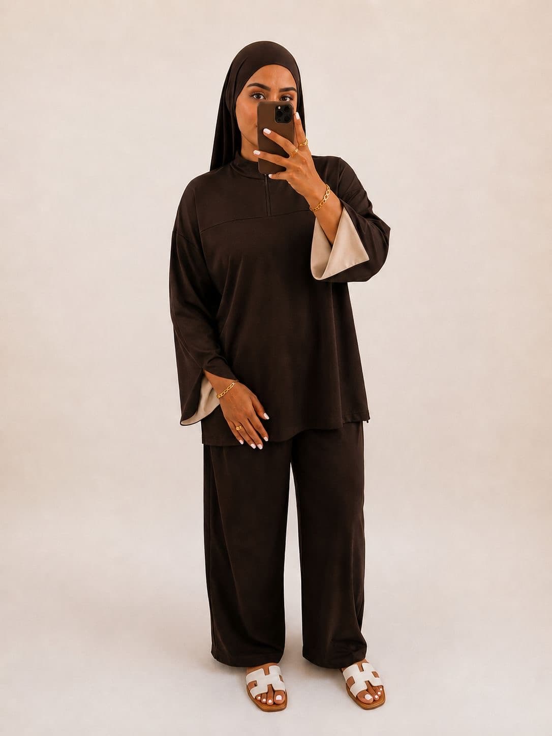 Burkini bicolore Cappuccino à zip