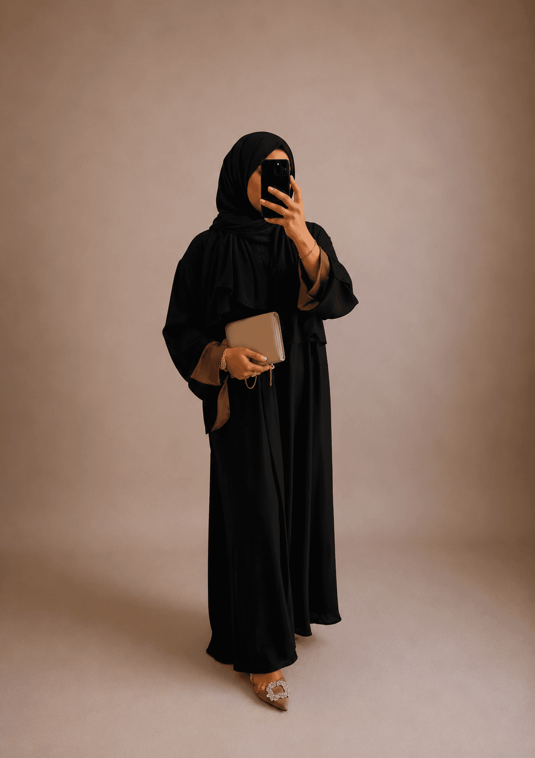 Abaya bicolore noire et manches marron