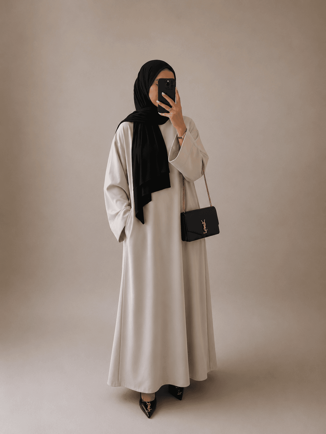 Abaya avec poches Greige