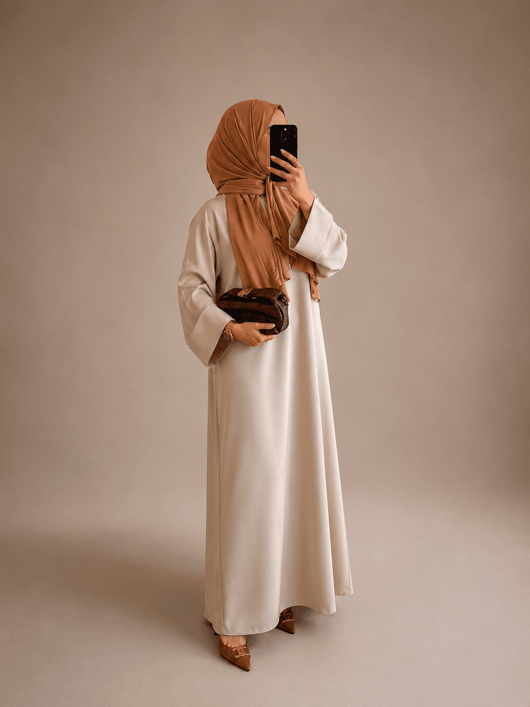 Abaya avec poches Beige