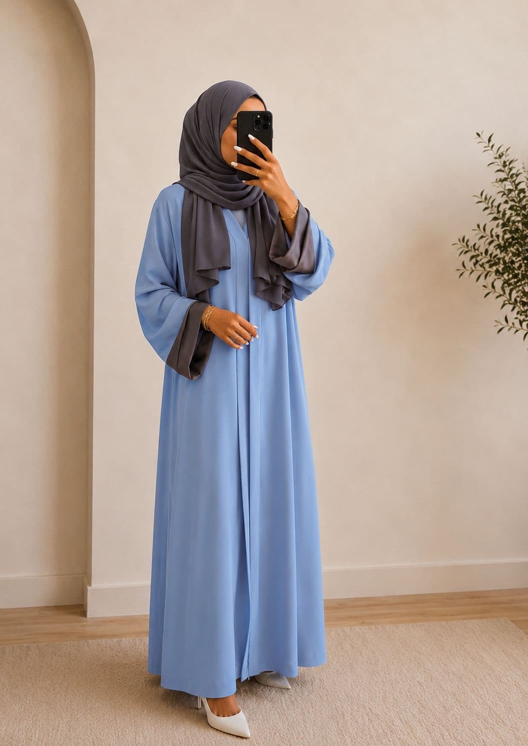 Abaya bicolore Bleu et gris