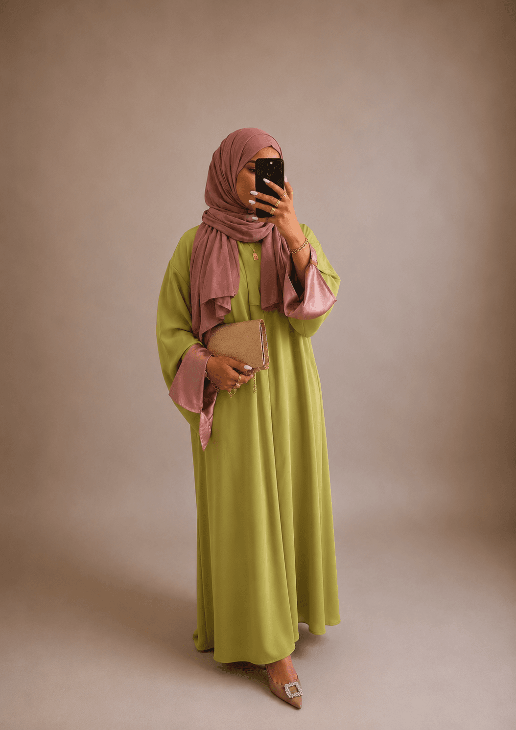 Abaya bicolore Pistache et rose